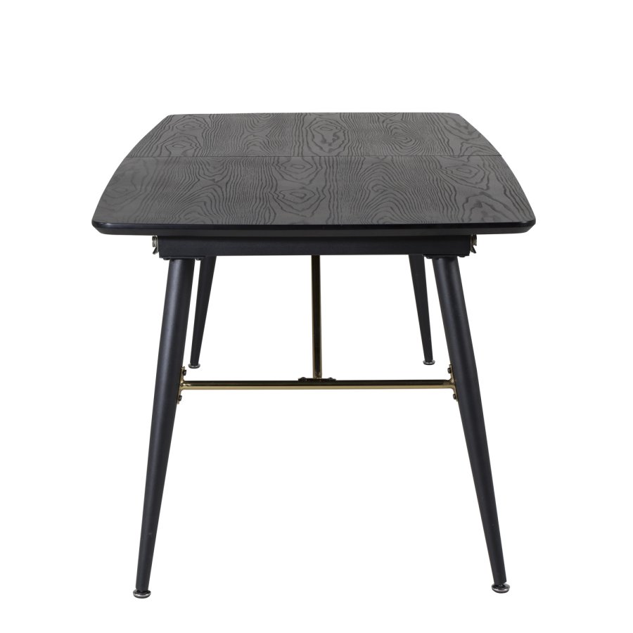 VENTURE DESIGN Gold spisebord, m. udtrk - messing, sort MDF og sort metal (180x85)