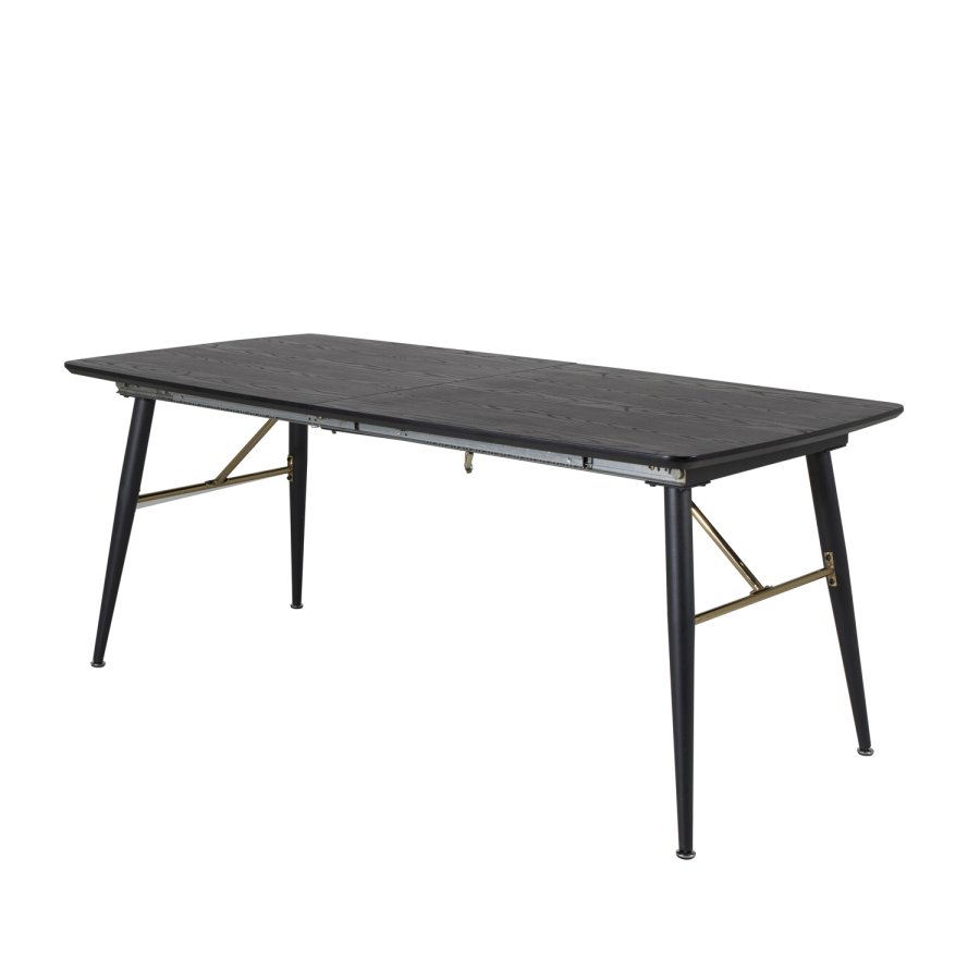 VENTURE DESIGN Gold spisebord, m. udtrk - messing, sort MDF og sort metal (180x85)