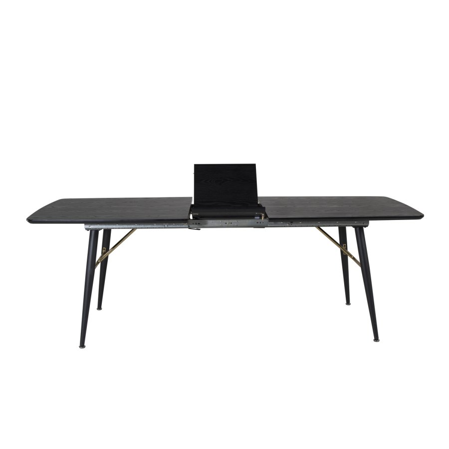 VENTURE DESIGN Gold spisebord, m. udtrk - messing, sort MDF og sort metal (180x85)