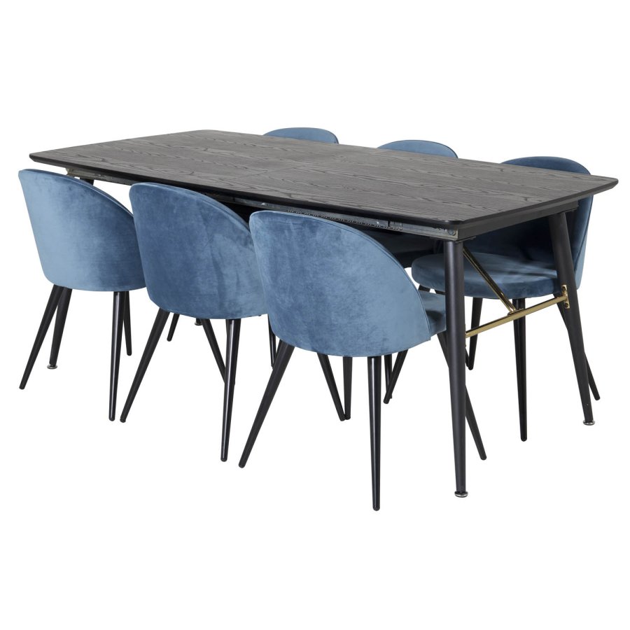 VENTURE DESIGN Gold spisebord, m. udtrk - messing, sort MDF og sort metal (180x85)