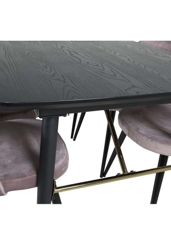 VENTURE DESIGN Gold spisebord, m. udtrk - messing, sort MDF og sort metal (180x85)