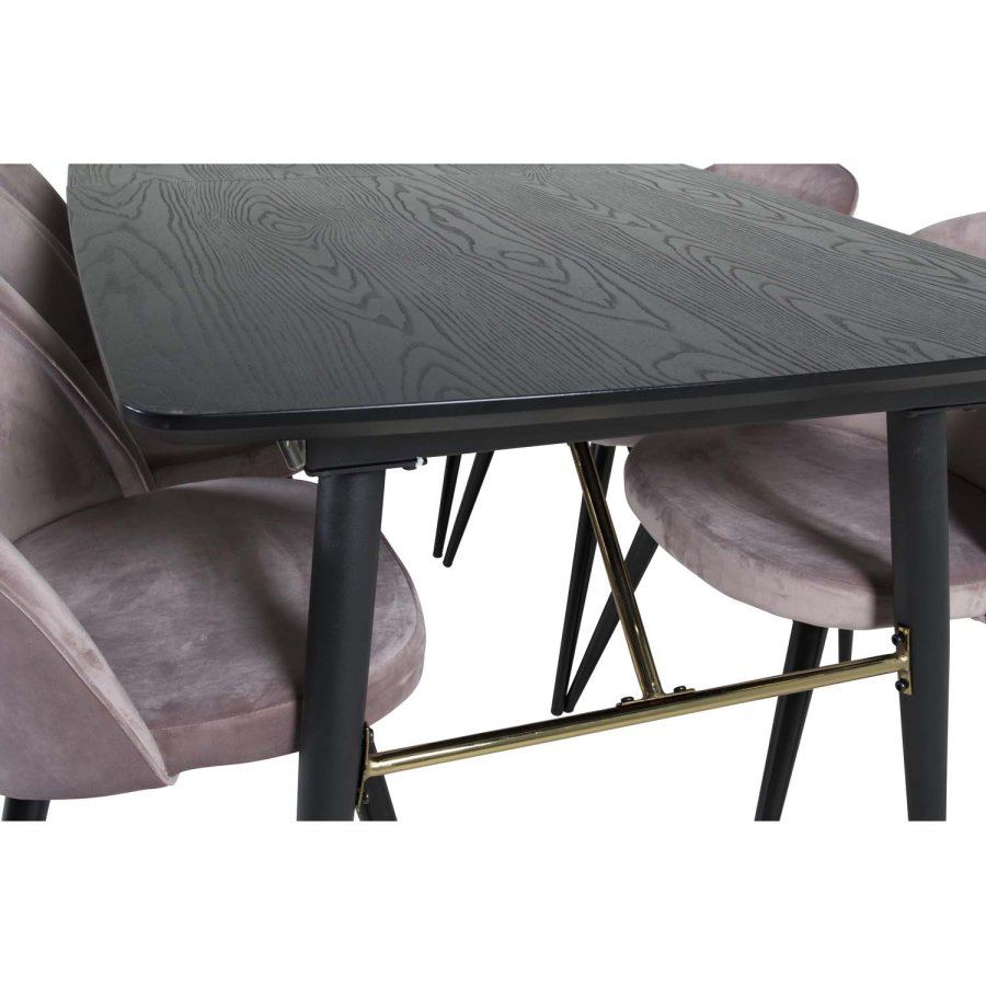 VENTURE DESIGN Gold spisebord, m. udtrk - messing, sort MDF og sort metal (180x85)