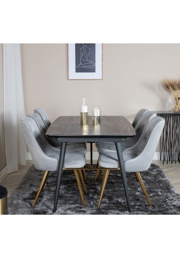 VENTURE DESIGN Gold spisebord, m. udtrk - messing, sort MDF og sort metal (180x85)