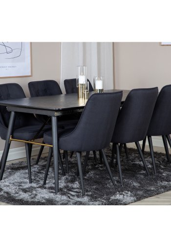 VENTURE DESIGN Gold spisebord, m. udtrk - messing, sort MDF og sort metal (180x85)