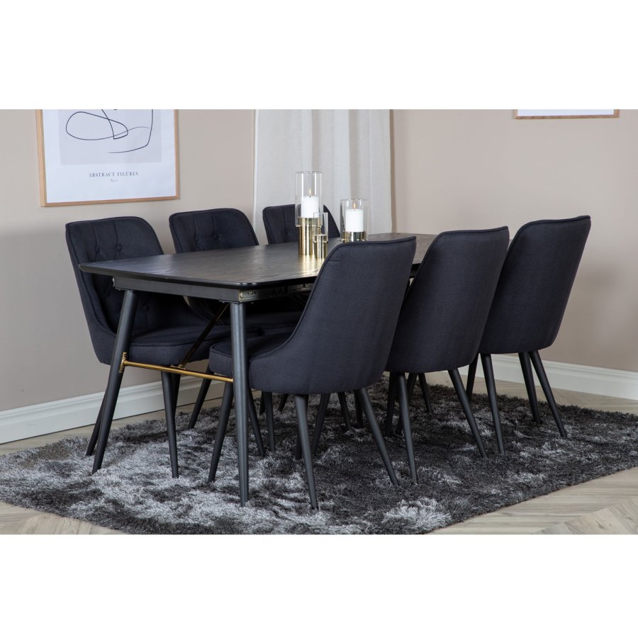 VENTURE DESIGN Gold spisebord, m. udtrk - messing, sort MDF og sort metal (180x85)