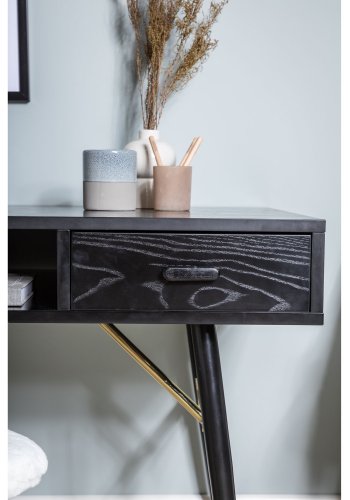 VENTURE DESIGN Gold skrivebord, m. 2 hylder og 1 skuffe - sort MDF og jern (110x60)