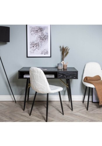 VENTURE DESIGN Gold skrivebord, m. 2 hylder og 1 skuffe - sort MDF og jern (110x60)