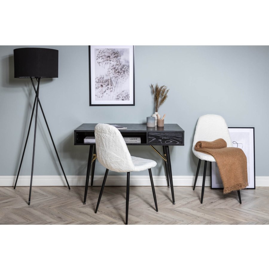 VENTURE DESIGN Gold skrivebord, m. 2 hylder og 1 skuffe - sort MDF og jern (110x60)