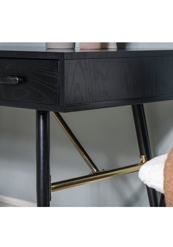 VENTURE DESIGN Gold skrivebord, m. 2 hylder og 1 skuffe - sort MDF og jern (110x60)