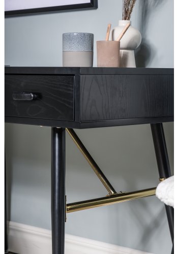 VENTURE DESIGN Gold skrivebord, m. 2 hylder og 1 skuffe - sort MDF og jern (110x60)