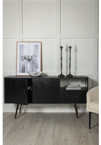 VENTURE DESIGN Gold sknk, m. 2 lger og 2 skuffer - sort finer, MDF og jern