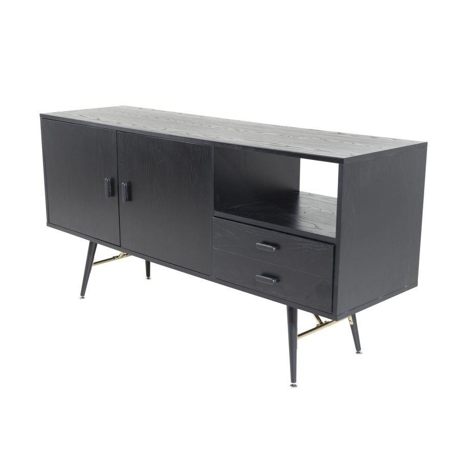 VENTURE DESIGN Gold sknk, m. 2 lger og 2 skuffer - sort finer, MDF og jern