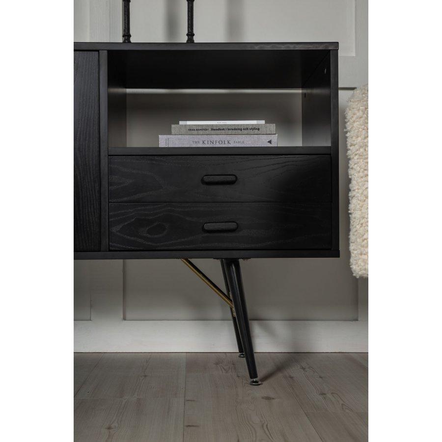 VENTURE DESIGN Gold sknk, m. 2 lger og 2 skuffer - sort finer, MDF og jern