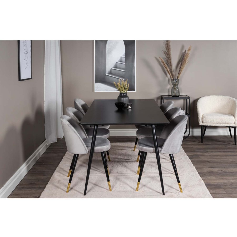 VENTURE DESIGN Silar spisebord - sort melamin og sort metal (180x90)