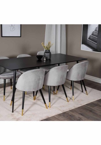 VENTURE DESIGN Silar spisebord - sort melamin og sort metal (180x90)