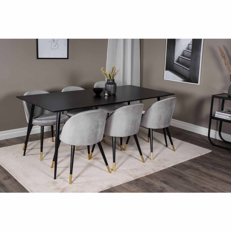 VENTURE DESIGN Silar spisebord - sort melamin og sort metal (180x90)