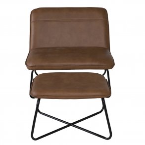 VENTURE DESIGN X-loungestol m. fodskammel - brun PU og sort jern