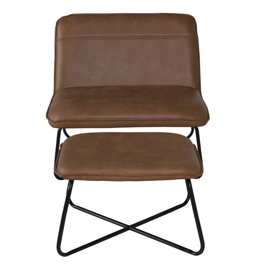 VENTURE DESIGN X-loungestol m. fodskammel - brun PU og sort jern