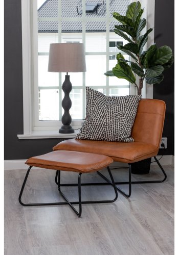 VENTURE DESIGN X-loungestol m. fodskammel - brun PU og sort jern