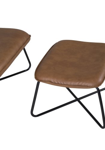 VENTURE DESIGN X-loungestol m. fodskammel - brun PU og sort jern