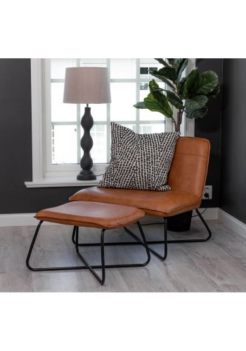 VENTURE DESIGN X-loungestol m. fodskammel - brun PU og sort jern