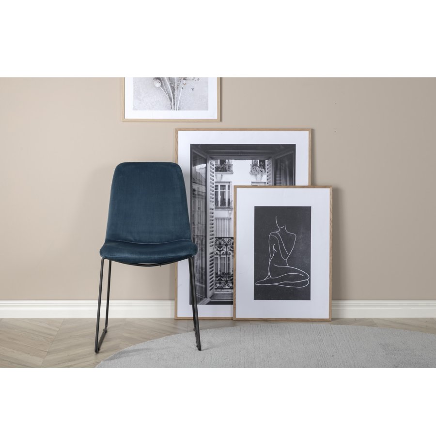 VENTURE DESIGN Muce spisebordsstol - bl velour og sort metal