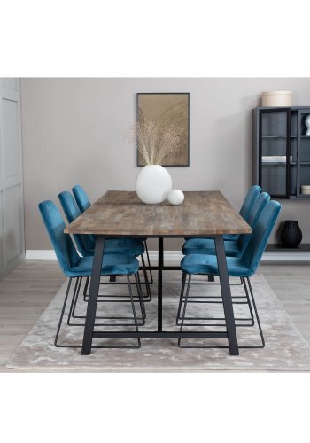 VENTURE DESIGN Muce spisebordsstol - bl velour og sort metal