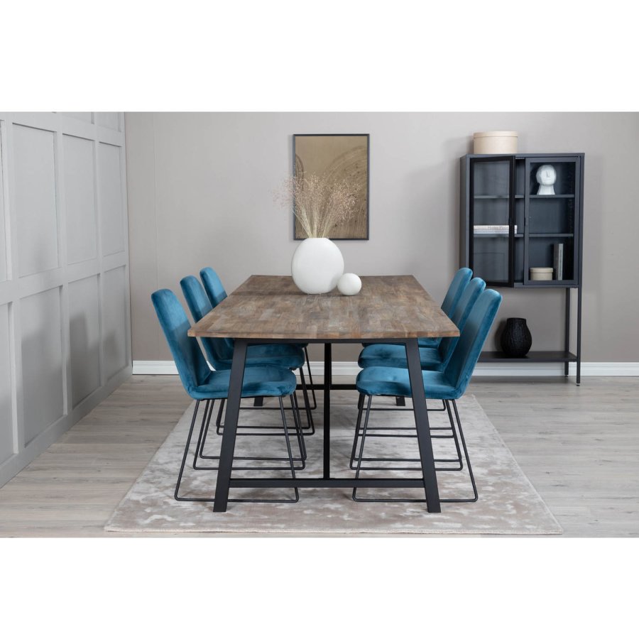 VENTURE DESIGN Muce spisebordsstol - bl velour og sort metal