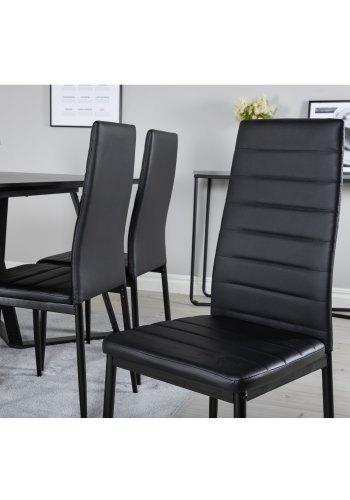 VENTURE DESIGN Slim High Back spisebordsstol - sort PU og sort metal