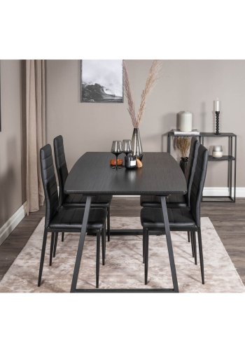 VENTURE DESIGN Slim High Back spisebordsstol - sort PU og sort metal