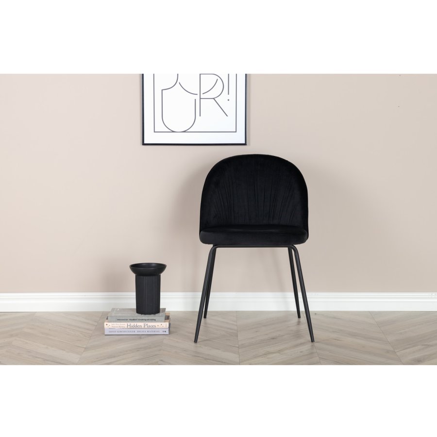 VENTURE DESIGN Wrinkles spisebordsstol - sort velour og sort metal