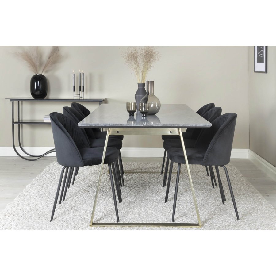 VENTURE DESIGN Wrinkles spisebordsstol - sort velour og sort metal