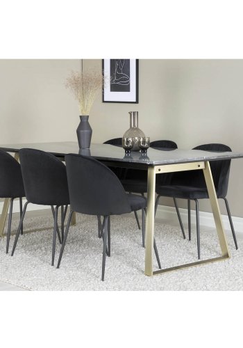 VENTURE DESIGN Wrinkles spisebordsstol - sort velour og sort metal