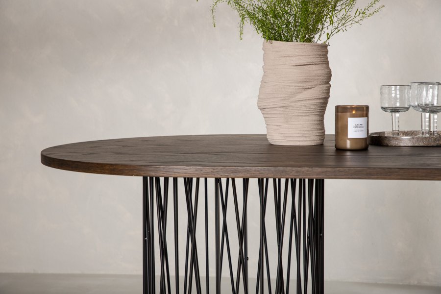 VENTURE DESIGN Stone spisebord, oval - mokka finér og sort stl (220x100)