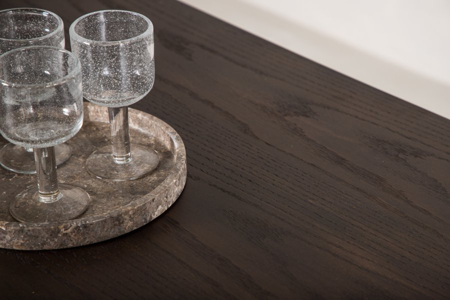 VENTURE DESIGN Stone spisebord, oval - mokka finér og sort stl (220x100)