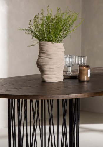 VENTURE DESIGN Stone spisebord, oval - mokka finér og sort stl (220x100)