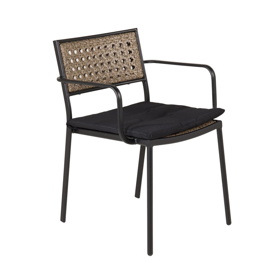 VENTURE DESIGN Paola havestol, m. armln og sort hynde - natur polyrattan og sort stl