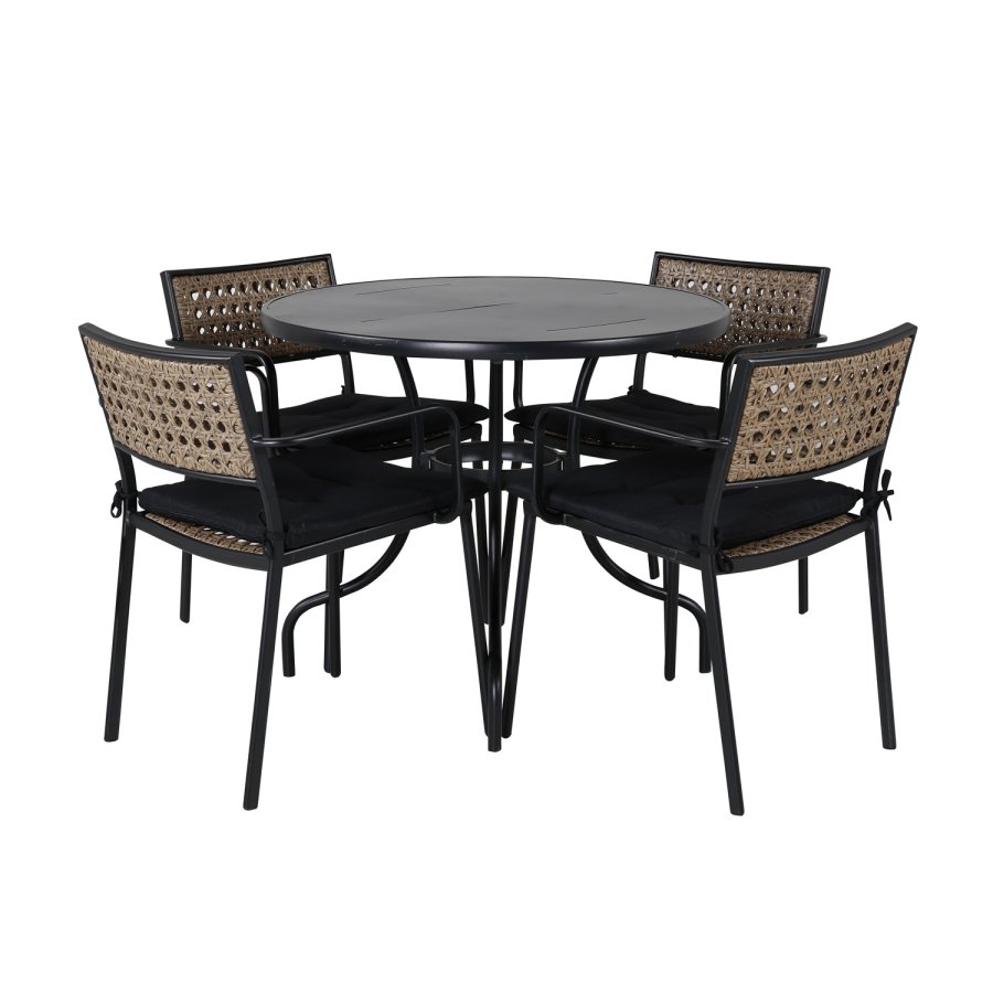 VENTURE DESIGN Paola havestol, m. armln og sort hynde - natur polyrattan og sort stl