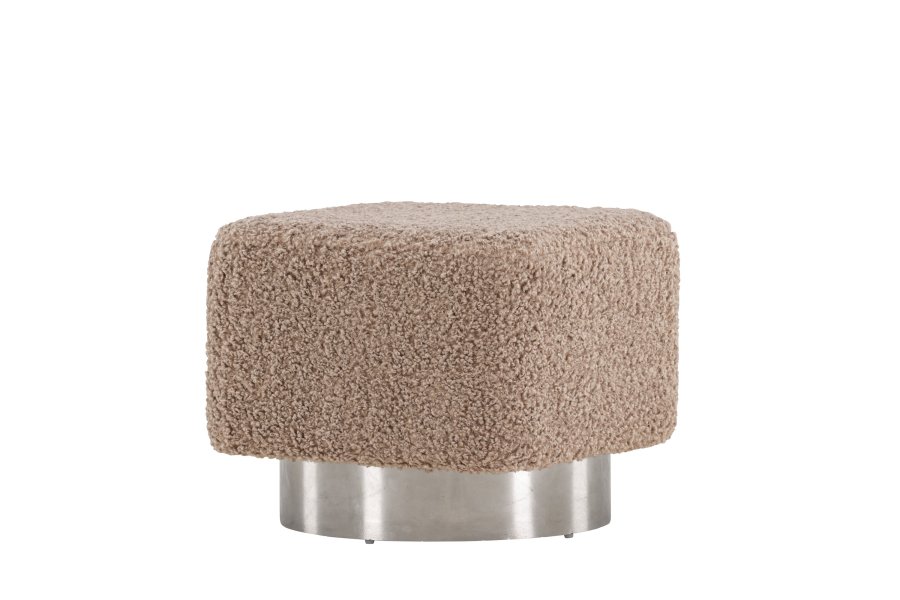 VENTURE DESIGN Newton puf, kvadratisk - brun polyester bamsestof og slv stl (45x45)