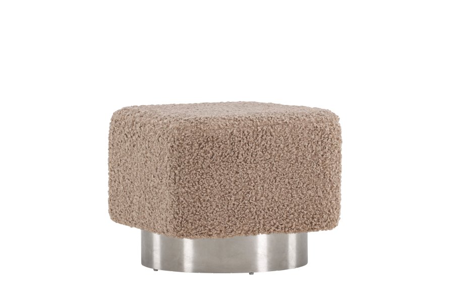 VENTURE DESIGN Newton puf, kvadratisk - brun polyester bamsestof og slv stl (45x45)