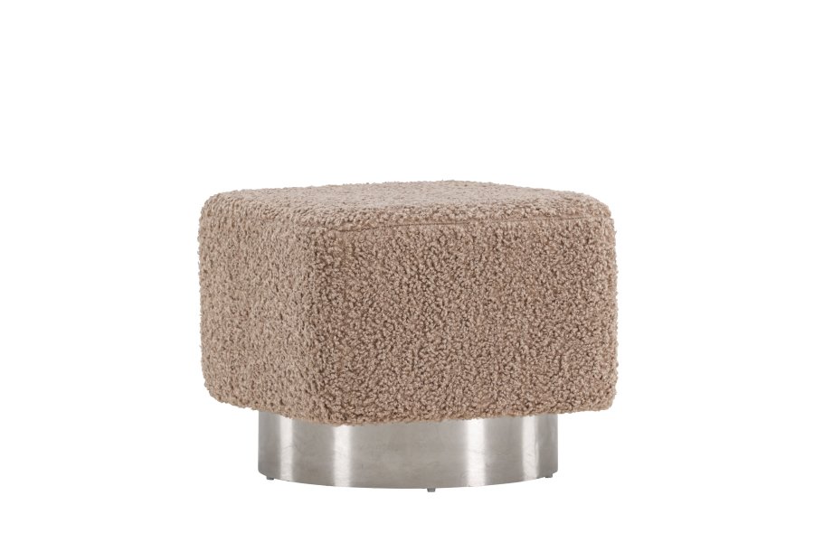 VENTURE DESIGN Newton puf, kvadratisk - brun polyester bamsestof og slv stl (45x45)