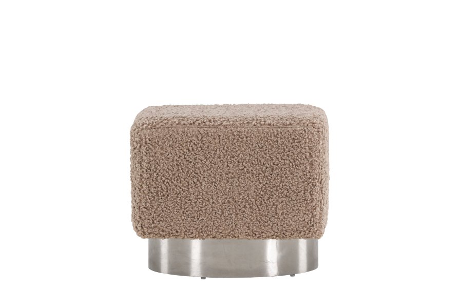 VENTURE DESIGN Newton puf, kvadratisk - brun polyester bamsestof og slv stl (45x45)