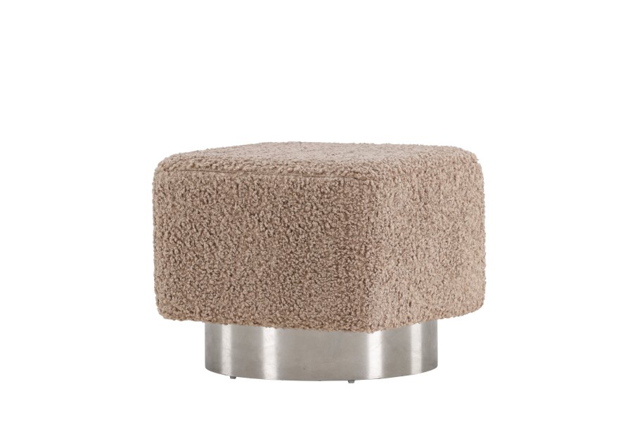 VENTURE DESIGN Newton puf, kvadratisk - brun polyester bamsestof og slv stl (45x45)