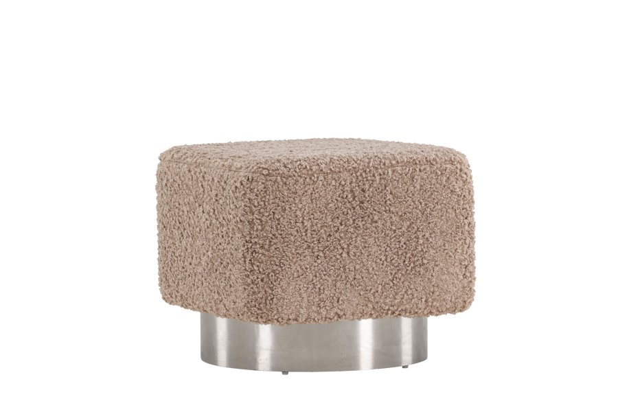 VENTURE DESIGN Newton puf, kvadratisk - brun polyester bamsestof og slv stl (45x45)