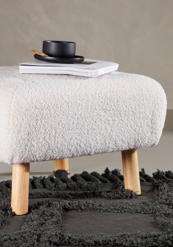 VENTURE DESIGN Salina puf, kvadratisk - hvid bamsestof polyester og natur gummitr (60x60)