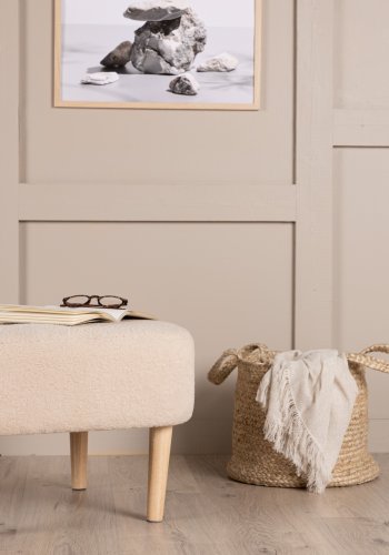 VENTURE DESIGN Salina puf, kvadratisk - hvid fleece polyester og natur gummitr (59x59)