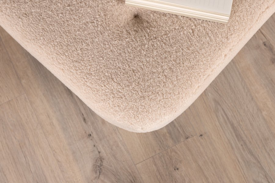 VENTURE DESIGN Salina puf, kvadratisk - hvid fleece polyester og natur gummitr (59x59)