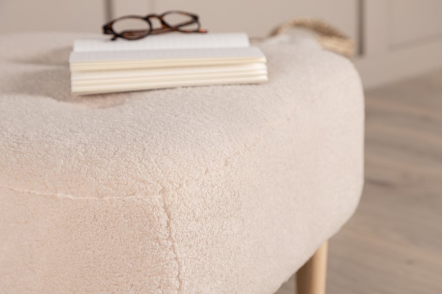 VENTURE DESIGN Salina puf, kvadratisk - hvid fleece polyester og natur gummitr (59x59)