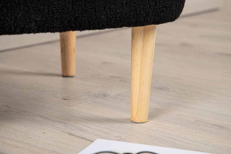 VENTURE DESIGN Salina puf, kvadratisk - sort fleece polyester og natur gummitr (59x59)