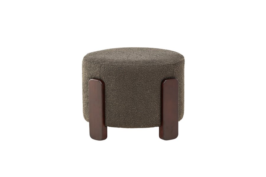 VENTURE DESIGN Coffey puf, rund - mrkegr bouclé polyester og mrkebrun gummitr (52,5)